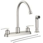 New ListingBrushed Nickel 2 Handle Kitchen Faucet with Side Sprayer 8 Inches Centerset