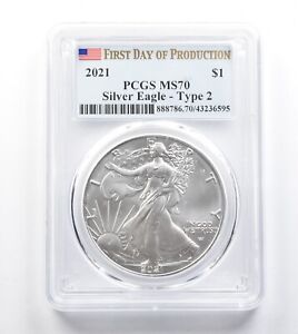 New ListingMS70 2021 American Silver Eagle Type 2 First Day Production Graded PCGS *770