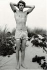 Young Man Man in swim trunks posing at the beach, gay man's collection 4x6
