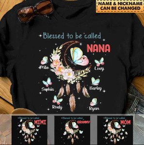 Personalized Blessed Grandma Mom T-Shirt Butterfly Dreamcatcher S-5Xl