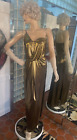 Halston Heritage Gown Maxi One Shoulder Bronze Metallic Ruched drape Formal sz S