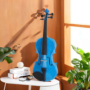Blue 4/4 Full Size Acoustic Violin Set With Case Bow Rosin, Beginner Violin Set