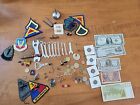 junk drawer Lot Of Vintage Men’s Cuff link, Military, Bills,Coins,and More.