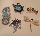 Brooch Lot Animals Insects Flowers Turtle Seahorse Bird Dragonfly Turtle E196