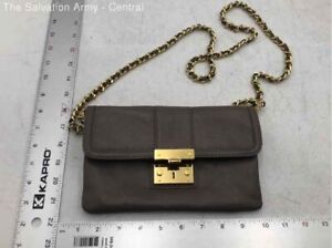 Tory Burch Womens Gray Leather Adjustable Chain Strap Crossbody Bag With COA
