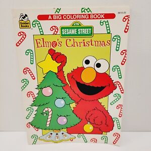 Vtg Sesame Street Elmo's Christmas Big Coloring Golden Book Candy Canes CLEAN