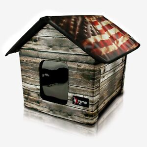 Collapsible Indoor/Outdoor Pet/Cat House w/ Heat Pad (W. Flag - Slightly Used)