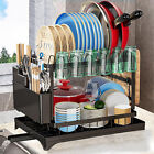 2 Tier Kitchen Over Sink Dish Drying Rack with Cutlery Holder Drainer Organizer