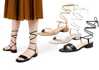 Women Low Chunky Heel Open Toe Strappy Lace Up Party Holiday Sandals