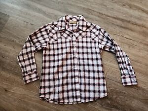 Wrangler Girls Shirt Size S Small 6 Pink Plaid Clear Pearl Snap Western Rodeo