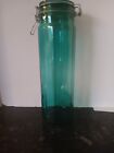 Emerald Green Glass 12 Panel Canister Jar With Wire Bail Lid Vintage 13