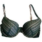 32D Victorias Secret Lined Push-Up Demi Bra Green Lace Overlay Convertible