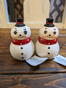 Johanna Parker Christmas Snowman Salt & Pepper Shakers - Transpac set of 2 NWT