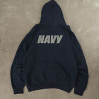 Vintage 90s Graphic Logo Navy Hoodie L Made In Usa Men's Navy Blue