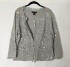 White House Black Market WHBM Womens Cardigan Sweater XL Gray Silver Sequins NWT