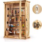 Lockable Fishing Lures Display Case Tackle Box Wall Cabinet Men Man Cave Study