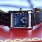 Cartier Tank MC WSTA0010 Blue Dial Stainless Steel on Brown Leather Box & Papers