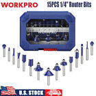 WORKPRO 15PC Router Bits Set 1/4-Inch Shank Tungsten Carbide Router Bits For DIY