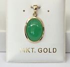 Classic Solid 14K Yellow Gold  Oval Jade Pendant , Charm for Necklace  NEW