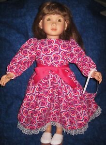Valentine Swirling Hearts Dress-Lace, Ribbon and Purse Fits 23