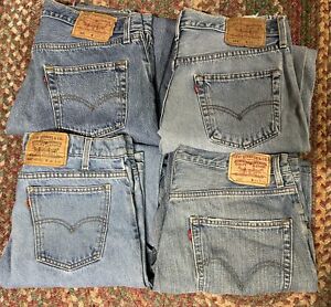 Lot of 4  Levi’s 501 505 569 Levi Jeans 34 x 30-32  Button Fly Red & Orange Tab
