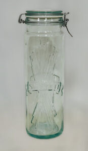 Vintage Hermetic Embossed Glass Spaghetti Pasta Jar Airtight Made in Italy 13