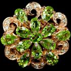 NATUARL AAA GREEN PERIDOT PEAR & WHITE CZ STERLING 925 SILVER FLOWER RING SIZE 7