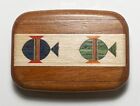Heartwood Creations Wood Fish Inlay Secret Stash Trinket Box Sliding Top