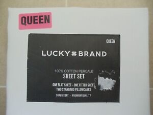 New ListingLucky Brand Solid White Cotton Bed Sheet Set ~ NEW ~ Queen