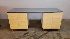7' Lab Bench Table W/ 2 Storage Cabinets Wood w/ Counter Top