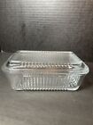 Butter Or Refrigerator Dish with Lid Clear Glass Ribbed Dish 6.75” L Psabahce