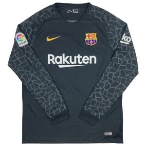 Nike FC Barcelona 2017 Goalkeeper Long Sleeve Soccer Jersey Large L Black *READ*