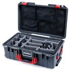 Charcoal & Red Pelican 1535 Air case. With dividers & mesh lid organizer.