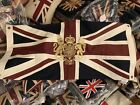 Union Jack Throw/ Flag with Gold Embroidered Crest (101x50cm VW)