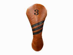 Black Ostrich with Rustic Walnut Leather 3-Wood Golf Headcover