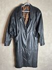 VTG  Leather Trench Coat Black Long Medium Oversize 80s 90s Jacquel Ferall