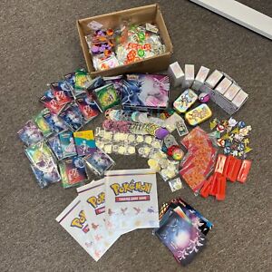 400+ Piece Pokemon TCG Lot - Coins Mini Portfolios Pins Card Displays Lunch Box