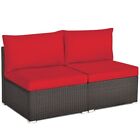 Furniture Patio Outdoor Wicker Rattan Armless Chair Sofa Garden Lawn Red Cushion