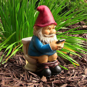 Naughty Garden Gnome Lawn Ornament Funny Sitting on the Toilet Dwarf Mini Statue