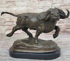 Vintage large real bronze africa hunting african cape buffalo hunter signed