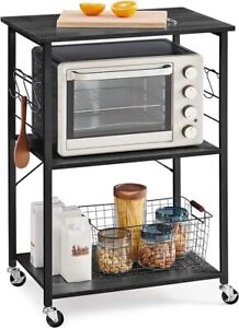 Kitchen Shelf on Wheels, Serving Cart with 3 Shelves, Kitchen Cart, Microwave