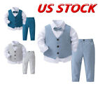 US Infant Boy Wedding Gentleman Suits 4 Piece Bow Tie Vest Dress Shirt and Pants