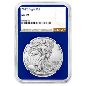 2022 $1 American Silver Eagle NGC MS69 Brown Label Blue Core