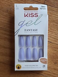 Kiss GEL FANTASY Press-On Glue 28 Nails LONG Coffin 79947 KGFS03 Lilac Purple