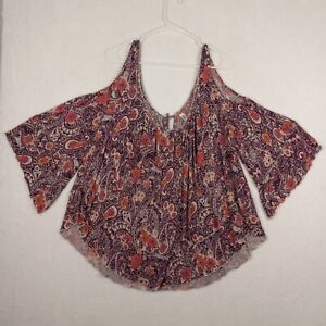Free People Womens Paisley Purple Floral Boho Flowy Tunic Blouse Top Size Small