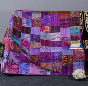New ListingIndian Handmade Patchwork Cotton Silk Handmade kantha Quilt, Blanket, Bedspread