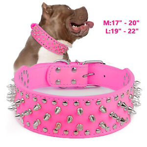 Pink Rivet Dog Pet Leather Collar Wide Spiked Dog Collar Pit Bull Mastiff Husky