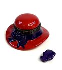 Porcelain Hinged Trinket Box Red and Wild Hat with Purple Trim and Gloves