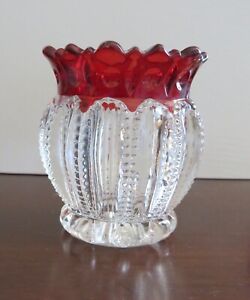 Vintage Glass Toothpick Holder(?)with Ruby Stained Rim