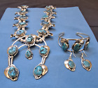 HUGE Turquoise Silver Squash Blossom Necklace /w Bracelet and Earrings